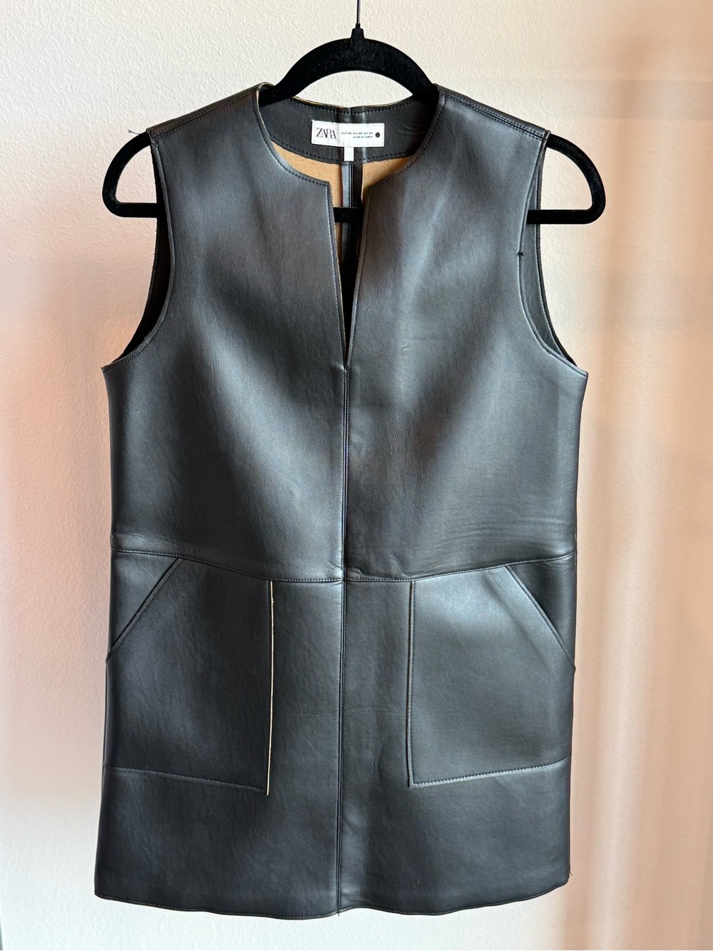 Zara Black Faux Leather Sleeveless Shift Vest